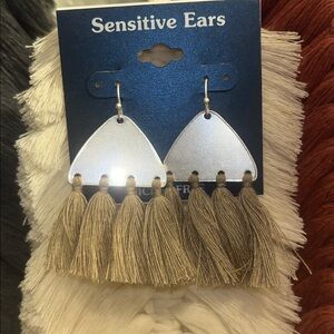 Silver and Tan Tassel Earrings